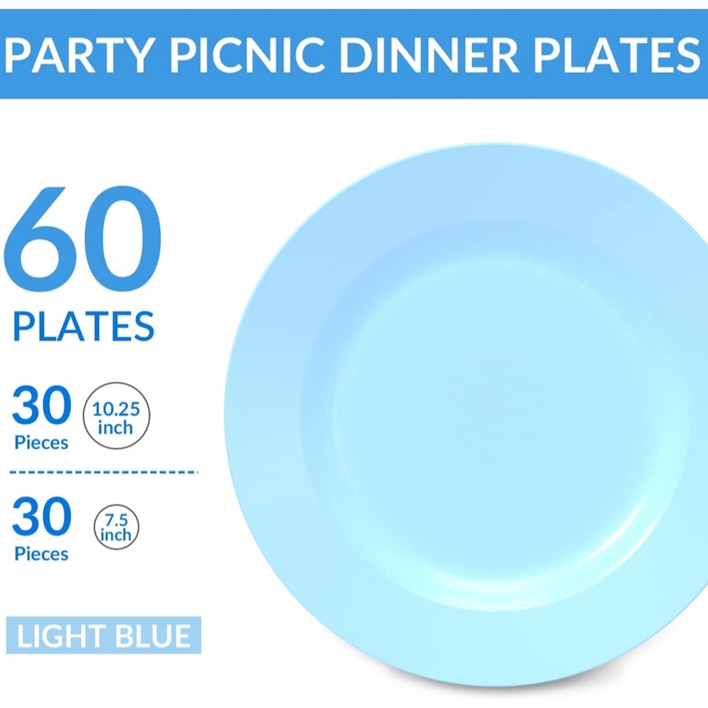 POSATE 60PCS Baby Blue Disposable Plastic Plates, Heavy Duty Plates (073) - Picture 3 of 4